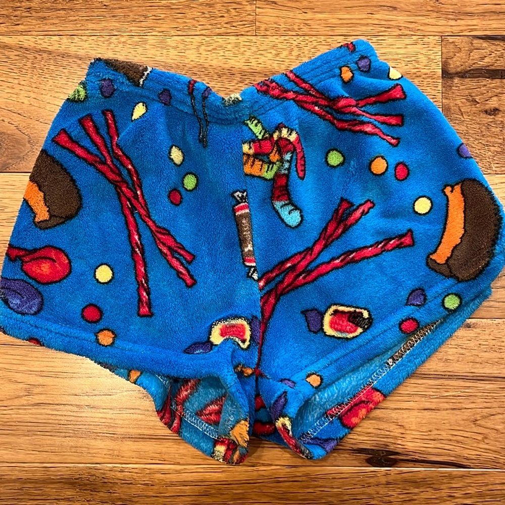 Girls size 8-10 fuzzy candy pajama shorts twizzler tootsie roll